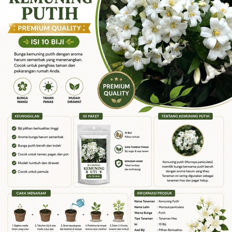 Biji Bunga Kemuning Putih Premium Isi 10 Biji – Benih Tanaman Hias Wangi