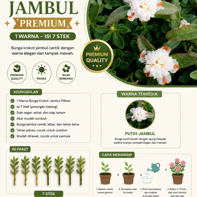 Krokot Jambul Premium | Bunga Cantik & Lebat | Isi 7 Stek Siap Tanam