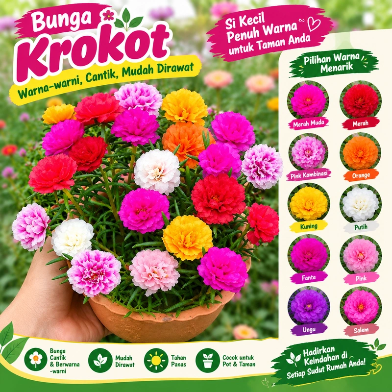 Bunga Krokot Mossrose 1 varian isi 7 stek Warna bisa memilih sesuai permintaan