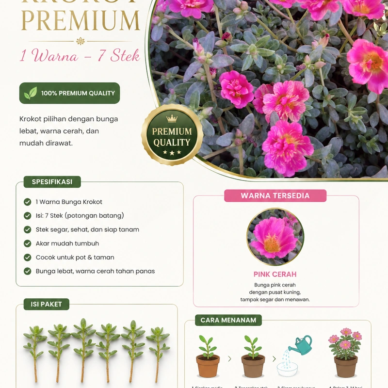 KROKOT PREMIUM 1 WARNA  Isi 7 Stek – Segar, Sehat & Siap Tanam